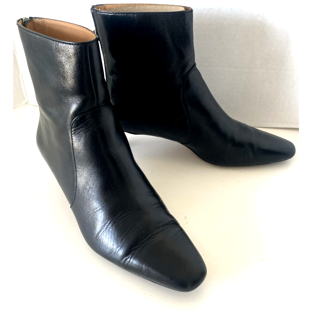 Madewell The Dimes Kitten Heel Boot Crinkle Leather 7.5 Black Back Zip NN026 - Picture 4 of 9